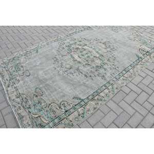 Tapis turc classique gris vert fait à la main 5.3X8.8 pieds motif Rectangle rayé Style Tabriz pour salon pour maisons d'adolescents - Product Image 2