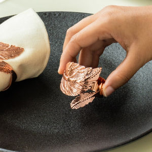 Ensemble de 6 porte-serviettes Vintage feuillu détails Rose or ronds de serviette tissu manchette parfait décor de Table pour la fête de noël mariage - Product Image 3