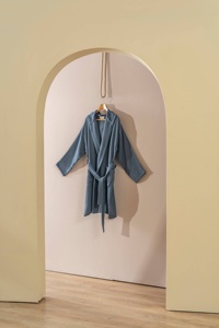 Salda <b>Waffle</b> Stonewash Turkish Bathrobe Hooded, Slate Blue - Product Image 6