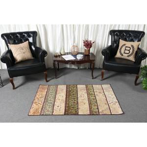 Alfombra de lana turca Vintage de 28x47 pies, clásica, Beige, verde, hecha a mano, diseño de retazos, respaldo de látex, pasillo, rectángulo para cabecera - Product Image 2