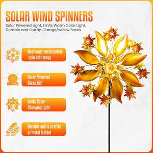 सौर संचालित हस्तनिर्मित कला डेको ग्लास गेंद मौसम प्रतिरोधी धातु पवन स्पिनर यार्ड सजावट - Product Image 3