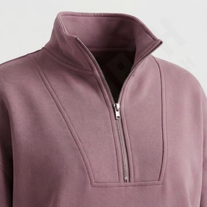 Autumn Winter Women <b>Hooded</b> Half <b>Zip</b> Cotton Canvas Sweatshirt Customized Color Vintage Casual Sportswear 2 in 1 Design - Product Image 4