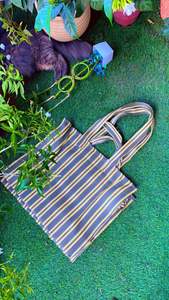 Bolsas de mano a rayas de PP tejidas de nailon ecológicas sostenibles, bolsas de compras hechas a mano de plástico de polipropileno reciclado - Product Image 2