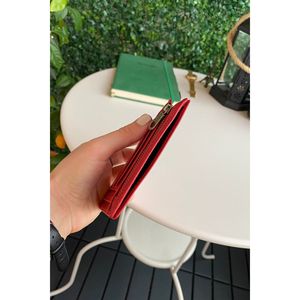 Cartera con tarjetero rojo de cuero genuino ultrafino y protección RFID Estilo informal-Flerna - Product Image 2