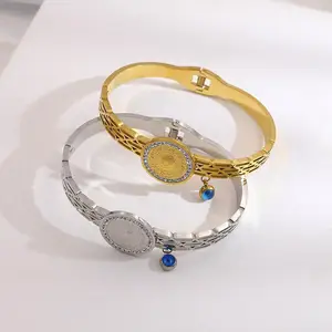 Mở Tarnish Miễn Phí Đồng Hồ Vành Đai Phong Cách 18K Vàng Mạ Thép Không Gỉ Vòng Đeo Tay Bangle Không Thấm Nước Cubic Zirconia Bangle Cho Phụ Nữ