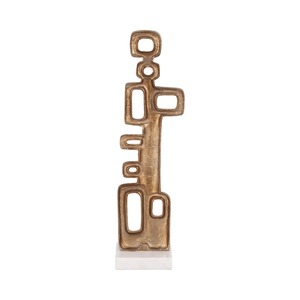 ประติมากรรมโทเท็มเหล็กแบบนามธรรมพร้อมฐานหินอ่อน รูปทรงเรขาคณิตสมัยใหม่ งานแฮนด์เมด สีทองหรูหรา สำหรับตกแต่งห้องนั่งเล่น - Product Image 1