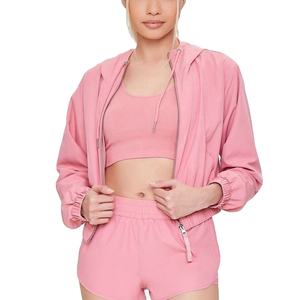 Ensemble de survêtement deux pièces pour femme, coupe-vent, polyester/coton, décontracté, taille haute, respirant, au-dessus du genou, avec veste zippée et short, 2026 - Product Image 1