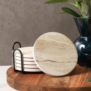 White <b>Marble</b> <b>Coaster</b> with Holder Absorbent Stone Drink for Beverages Modern Cute Table Stylish Gift for Home Office - Product Image 3