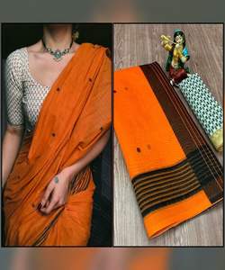 Sari rojo para una declaración ardiente y apasionada, Sari de lino de uso diario de lujo con adornos de mano - Product Image 5