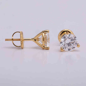 Boucles d'oreilles clous en or jaune massif 14 carats avec diamants CVD taille ronde 2TCW, sertissage Martini, cadeau pour femme - Product Image 3