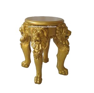 Table d'appoint élégante et luxueuse en bois massif d'acajou et MDF, style baroque français antique, avec tête de lion sculptée, meubles pour la maison - Product Image 5