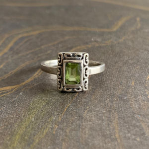 Romantic Dainty <b>Peridot</b> <b>Ring</b> (2.4 Grams) Gemstone Jewelry with Gold & Rhodium Plating Featuring Zircon Inlay for Everyday Wear - Product Image 1