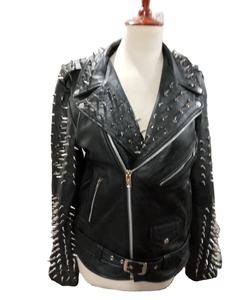 Chaqueta de Cuero con Tachuelas, Nueva, Lujosa y Moderna, Estilo Commando, Ajustada, Punk Rock, para Mujer, con Diamantes - Product Image 3
