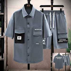 Conjunto de Verano de 2 Piezas para Hombre con Logotipo Personalizado, Alta Calidad, 100% Algodón, Sólido, Ecológico, Transpirable, de Secado Rápido, Cintura Elástica, Camiseta hasta la Rodilla - Product Image 3