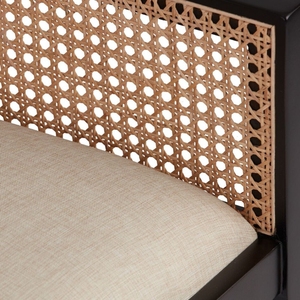 Refined Midcentury Modern Cane Back Wood Dining <b>Chair</b> Polyester Upholstery Home Apartment <b>Restaurant</b> Hotel Interior Project Use - Product Image 4