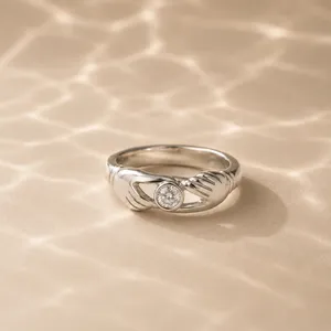 14k Yellow Gold and Rhodium Plated Claddagh Inspired <b>Ring</b> with Cut Zircon - Product Image 4