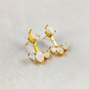 Pendientes de Aro con Baño de Oro y Piedra Lunar Arcoíris Natural |   Joyería al por Mayor - Product Image 4