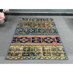 Alfombra Turca Vintage Pequeña de 3x3.6 pies, Alfombra Azul de Lana Marroquí - Product Image 3