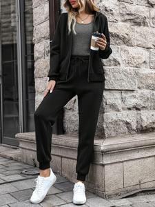 ชุดวอร์มมีซิปแบบลำลองสำหรับผู้หญิงชุดวอร์มกางเกงวิ่งแบบนุ่มและมีฮู้ดชุดใส่สบายใส่ได้ทุกวันโลโก้ตามต้องการ - Product Image 5