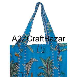 Sac de plage en coton matelassé fait à la main en Inde pour femmes Grand et spacieux Sac à bandoulière bohème pour le shopping Transport écologique - Product Image 2