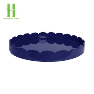 Vendeur vedette, plateau OEM de haute qualité, finition laquée mate brillante, bord festonné bleu marine, plateau de service en laque festonnée OEM, plateaux alimentaires - Product Image 2