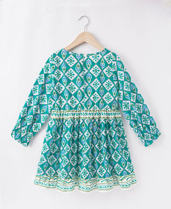 Girls Geometric Print Bohemian Dress Long Sleeve Beach <b>Mini</b> Cotton Chiffon O-Neck Regular Sleeve Eco-Friendly Breathable Summer - Product Image 2