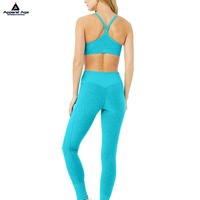 Logo personnalisé 2 pièces ventre contrôle ensemble de vêtements de sport sans couture dos croisé Yoga hauts Scrunch bout à bout jambières d'entraînement pour les femmes