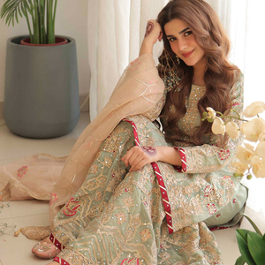 Rekabetçi fiyat <span class=keywords><strong>Net</strong></span> Dupatta kadınlar uzun kollu zarif Pastel renk el çalışma Sharara setleri eşleşen işlemeli gömlek - Product Image 2