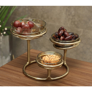 Three Tier Gold Stand Chocolate Bowl for Snacks Fruits and Dry Fruits Elegant <b>Glass</b> Serving Bowl for Table Wedding Centerpiece - Product Image 1