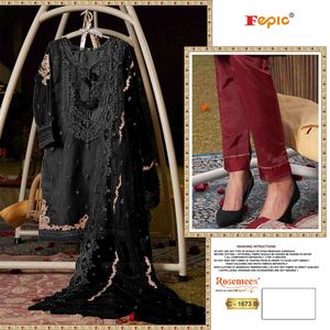 Salwar Kameez de Organza con Bordado Intenso, Dupatta de Red con Trabajo Khatli, Parte Inferior de Santoon con Volantes y Encaje, Ropa Formal India para Mujer Adulta - Product Image 3