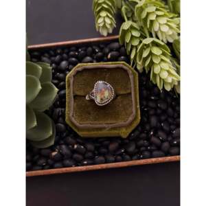 Navajo Handmade <b>Boho</b> Marquise <b>Ring</b> Black Jack Turquoise & Sterling <b>Silver</b> Set Fine Jewelry for Everyday Wear Size 6.5 - Product Image 1