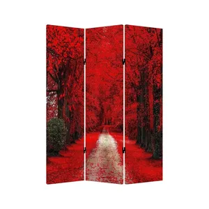 Pantalla Plegable de Lona de Doble Cara con Diseño de Bosque de Hojas Rojas - Product Image 5