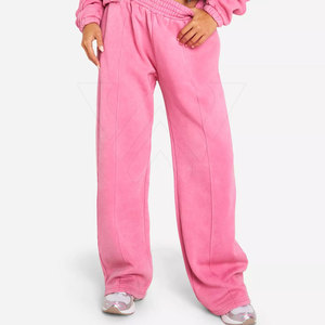 Venta al por mayor de bajo precio de invierno sólido casual lavado ácido chándales para las mujeres de alta calidad 100% algodón 2 piezas conjunto largo - Product Image 3