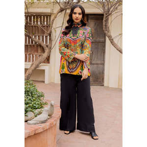 Tunique imprimée bohème en cambric KJ-43102 pour femme, décontractée, longueur ras du sol, col mandarin, respirante, translucide, idéale pour l'été et la plage, ODM - Product Image 5