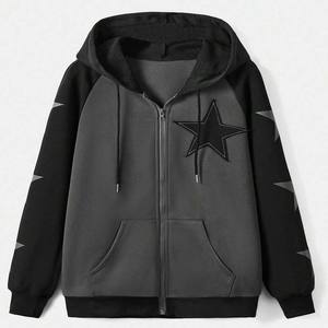 Couleur d'épissure vintage de qualité supérieure pour hommes surdimensionnée Hoodie-100 % coton lourd Streetwear polaire String Zip pour l'hiver XS - Product Image 1