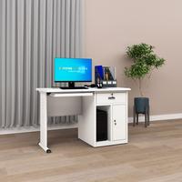 Table de bureau en acier avec support de jambe unique à gauche et combinaison de tiroirs à droite