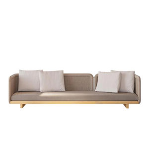 Canapé trois places d'extérieur en bois de teck de style moderne avec rotin et coussin-Lala - Product Image 3