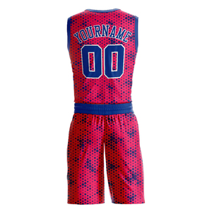 Custom Sublimated Basketball Jersey Shorts Set Red Blue Dot Pattern Sleeveless Moisture Wicking Unisex Adult <b>Athletic</b> Wear - Product Image 6
