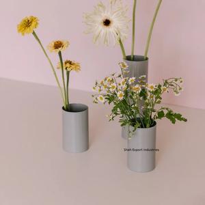 Florero de Metal con acabado Gris, forma de cilindro, aspecto real para el hogar, sala de estar, vajilla, decoración, jarrones florales - Product Image 1