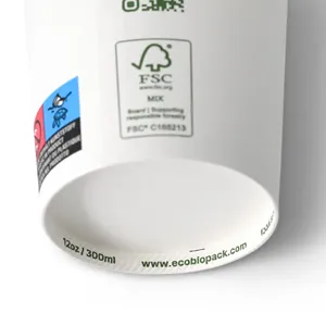 12Oz 300Ml Ø 90 mm White Single Wall Bio Coated Paper Cups Commercial Cafe Mugs - 1000 pcs/carton - Product Image 5