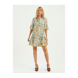 Robe en viscose mini à col chemise, à motifs floraux, décontractée, respirante et écologique pour femmes - Product Image 3