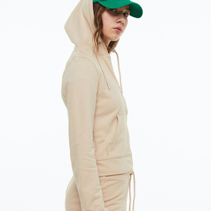 Sudaderas con capucha de algodón y poliéster para mujer, el mejor Material, sudaderas con cremallera para mujer, Sudadera con capucha de manga larga teñida de color beige personalizado para mujer - Product Image 4