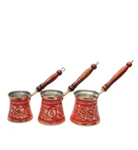 Metal Decorative Copper <b>Turkish</b> Greek Arabic <b>Coffee</b> <b>Maker</b> Pots with Wooden Handle Set Of Three Premium Finished Pots In Low MOQ - Product Image 1