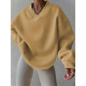 เสื้อสเวตเชิ้ตผู้หญิงแบบลำลองสำหรับฤดูหนาว ผลิตตามสั่ง (OEM)  โลโก้ด้านหน้า ระบายอากาศได้ดี ไม่หดตัว ดีไซน์บุซับใน สีและขนาดตามสั่ง ราคาประหยัด - Product Image 1