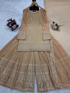 Costume Palazzo pour femme Antra Lifestyle, style Bollywood moderne, couleur vive, broderie en géorgette, séchage rapide, pour mariage - Product Image 5