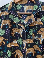 Elegante Conjunto de Pijama de Algodón Puro con Estampado de Tigre para Mujer - Ropa de Dormir Suave para Primavera/Verano y Regalo