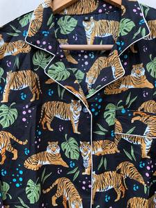 Tiger Print Pure Cotton <b>Pajamas</b> Set Soft Night Suit for Her-Indian Cotton Animal Print Dress for Sleepwear or Gift - Product Image 6