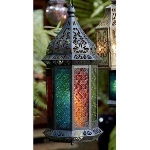Christmas Collection 2026 Hanging and Tabletop Decorations <b>Black</b> Metal Moroccan Candle <b>Lanterns</b> with Colorful Glass Handmade - Product Image 1