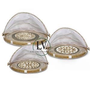 Plateau rond en rotin nacre fabriqué à la main de haute qualité avec couvercle/plateaux de service en rotin avec couvercle alimentaire fabriqué au Vietnam - Product Image 2