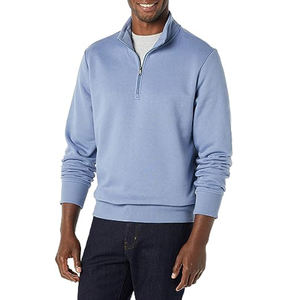 Sweat-shirt à col montant mi-zippé décontracté personnalisé en gros, pull en coton uni à manches longues, blanc - Product Image 1